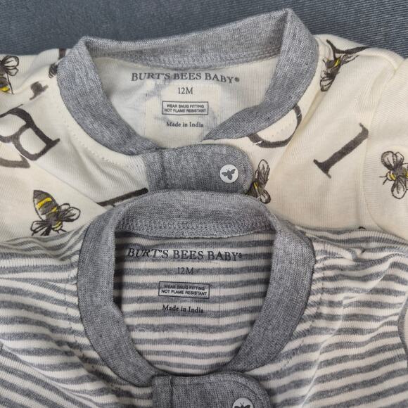 Burts Bees A-Bee-C and Stripes Organic Cotton Snug Fit Footed Sleeper 2 Pack 12M - Picture 9 of 9